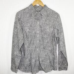 Roper Grey White Paisley Print  Button Up Shirt Mens Size L Rodeo Western Cowboy